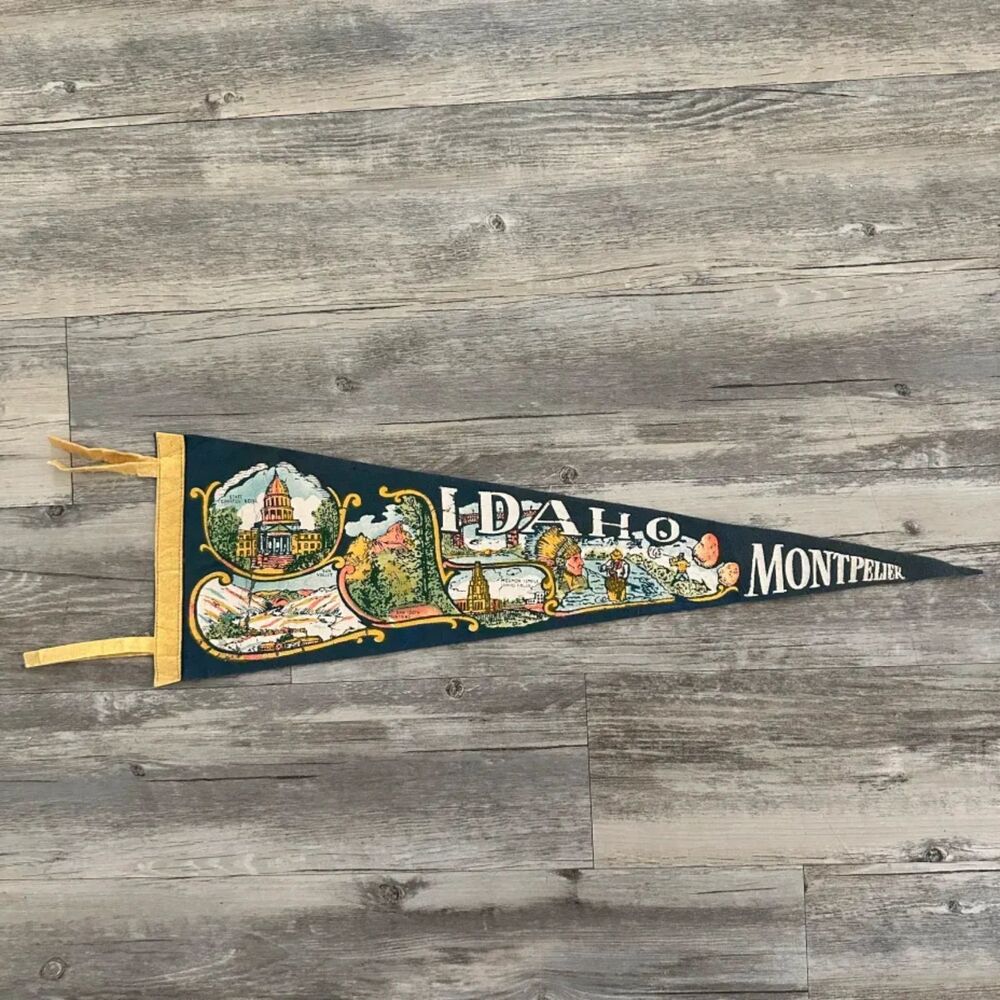 Vintage 1950s Idaho Montpelier Souvenir Pennant Flag